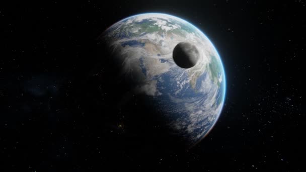 Blick Aus Dem All Auf Die Erde Wobei Der Mond — Stockvideo