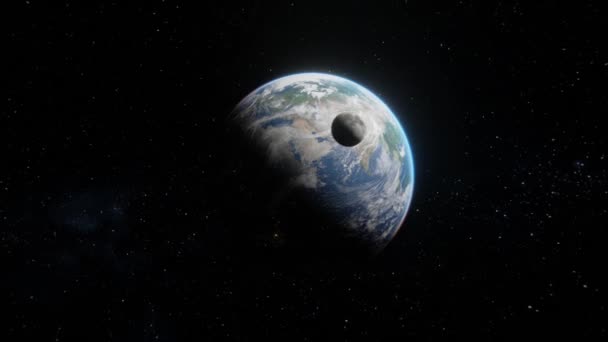 Seguimiento Dinámico Rodante Toma Del Planeta Tierra Con Satélite Luna — Vídeos de Stock