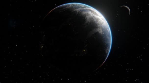 月球绕着地球黑暗的一面在太空中飞行 被太阳照亮的地球 美国国家航空航天局提供的这一图像的空间要素的夜景 — 图库视频影像