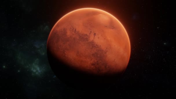 Mars Röd Planet Snurrar Runt Axeln Rymden Över Stjärnor Och — Stockvideo