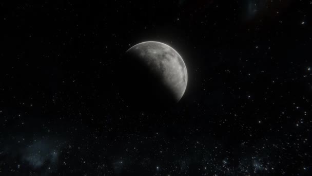 Ampliar Plano Realista Luna Espacio Abierto Sobre Las Estrellas Volando — Vídeo de stock