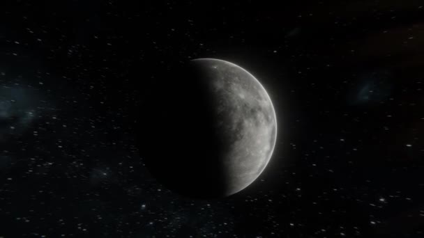 Voando Torno Tirar Fôlego Lua Com Textura Cratera Isolada Espaço — Vídeo de Stock