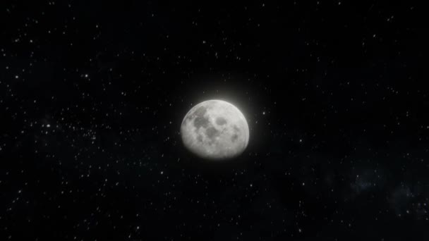 オープンスペースで月の傾きの壮大なショットを追跡する 3D可視化で月の下を飛ぶ — ストック動画