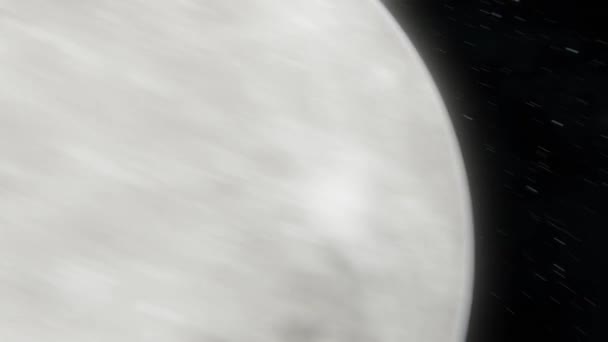 4Kで撮影されたオープンスペースの叙事詩の月による高速飛行 宇宙旅行 月は星の背景を追跡する — ストック動画