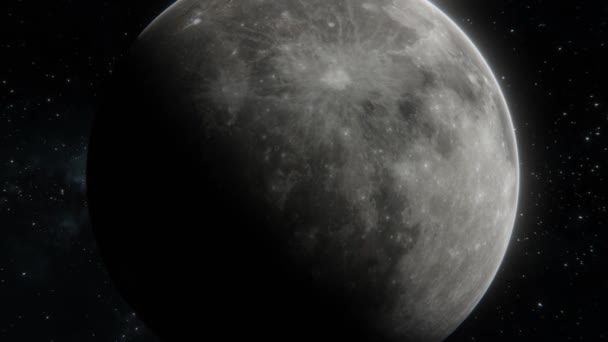 Flying Away Moon View Tracking Out Spinning Moon Realistic Visualisation — Stock Video