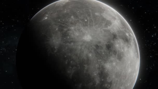 在空旷的空间里把镜头从月球上移开 飞回月球的视野 现实的3D 4K可视化 — 图库视频影像