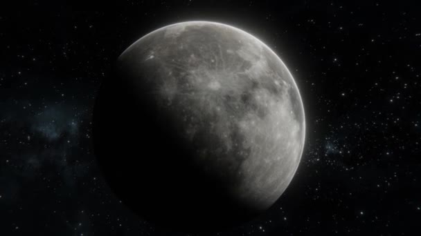Luna Misteriosa Girando Sobre Eje Espacio Abierto Sobre Estrellas Fondo — Vídeo de stock