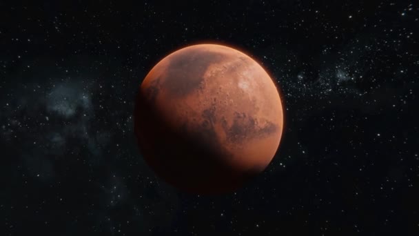 Melacak Planet Mars Ruang Terbuka Atas Bintang Latar Belakang Meninggalkan — Stok Video