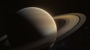 Satürn ve uzaydaki halkalar. 3 boyutlu görselleştirme. Evrendeki Satürn gezegeninin güzel manzarası