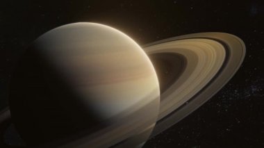 Satürn 'ün inanılmaz görüntüleri ve halkaları. Satürn gezegeni uzayda dönüyor. 4k video. 3d görselleştirme