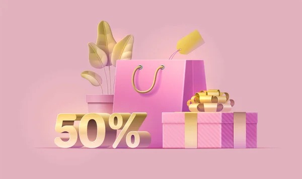 Women Day Sale Banner Mit Fünfzig Prozent Rabatt Angebot Für — Stockvektor