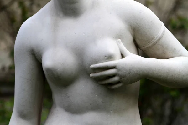 法兰西岛 法兰西岛巴黎 2012 这幅色彩斑斓的图画描绘了一个赤身裸体的女人抱着她的乳房的雕塑 — 图库照片
