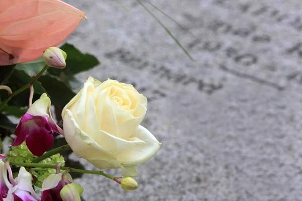 ヨーロッパだ フランスだ フランス フランス出身 パリだ 2012年2月8日 このカラフルなイメージは 墓石に花の花束を描いています ここラカイズ墓地 — ストック写真