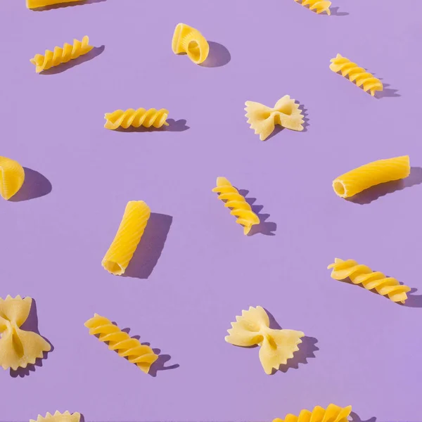 Unique Composition Different Shapes Pasta Fun Bright Food Concept Minimal — Stock Photo, Image