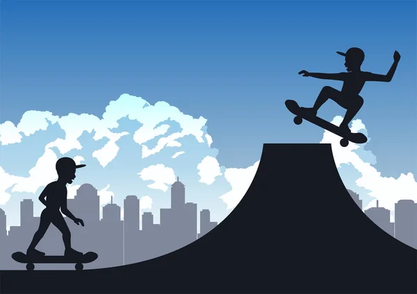 Garçons Profiter Avec Jouer Skateboard — Image vectorielle