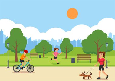 Park manzaralı çizgi film versiyonunda şehir yaşam tarzı