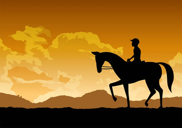 Silhouette Design Man Riding Horse — Stock Vector