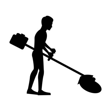 Siyah siluet tasarımı erkek çim biçmenin izole beyaz arka planına sahip