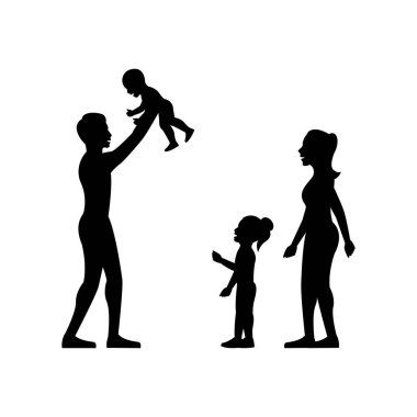 Ailenin izole edilmiş beyaz arka planına sahip siyah siluet tasarımı mutludur