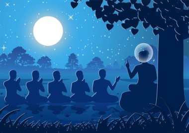 Buda 'nın Efendisi beş mezhebe vaaz verdi ve aydınlandı. Budizm ve siluet tasarımının ilk keşişi oldu.