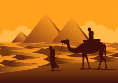 Çölde yürüyen insan ve deve silueti tasarımı