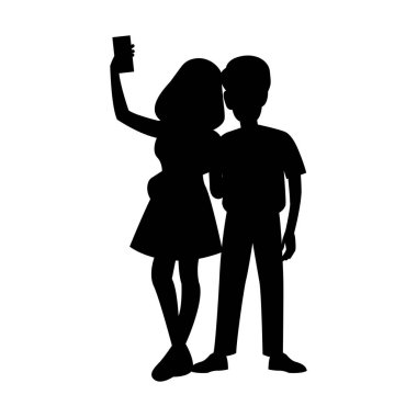 çift selfie izole beyaz arkaplan siyah siluet tasarımı