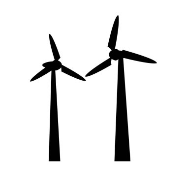 Siyah siluet tasarımı yel değirmeninin izole beyaz arka planına sahip