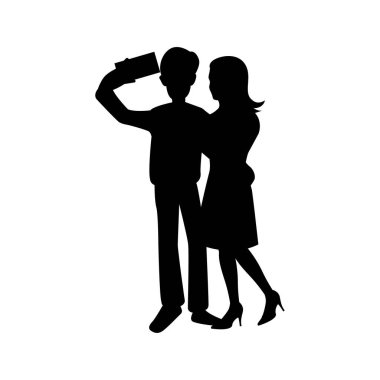 çift selfie izole beyaz arkaplan siyah siluet tasarımı