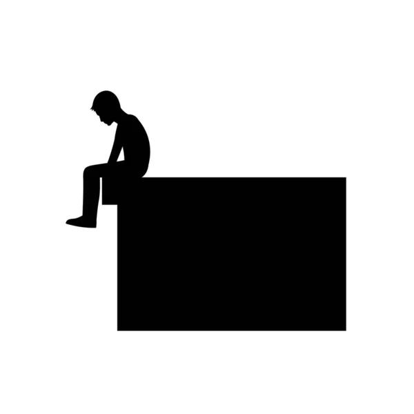 Czarny Sylwetka Konstrukcja Człowieka Siedzieć Krawędzi Górnej Części Podłogi — Wektor stockowy
