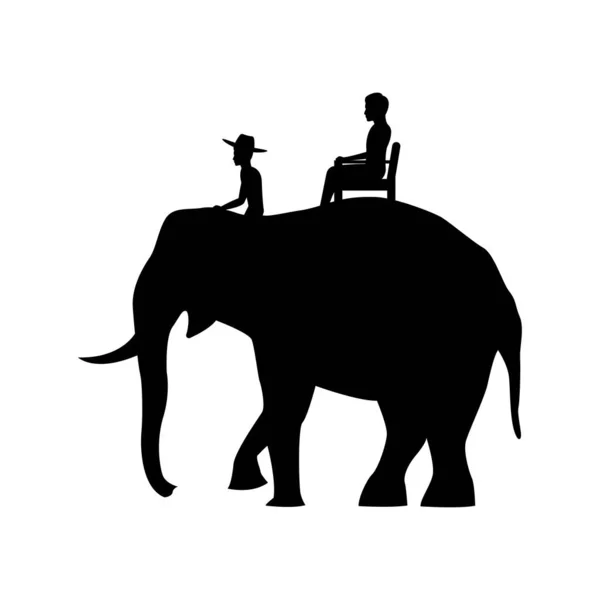 Black Silhouette Design Men Sitting Elephant Back — Stock Vector