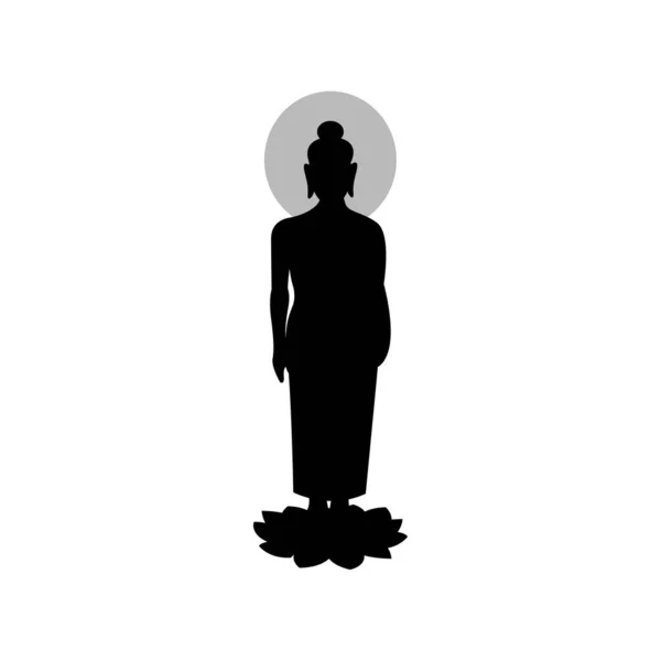 Black Silhouette Design Isolated White Background Lord Buddha Standing — Stock Vector
