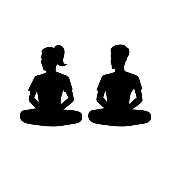 Schwarzes Silhouette Design Mit Isoliertem Weißem Hintergrund Des Paares Meditieren — Stockvektor
