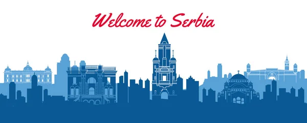 Serbia Famous Landmarks Silhouette Style — Stock Vector