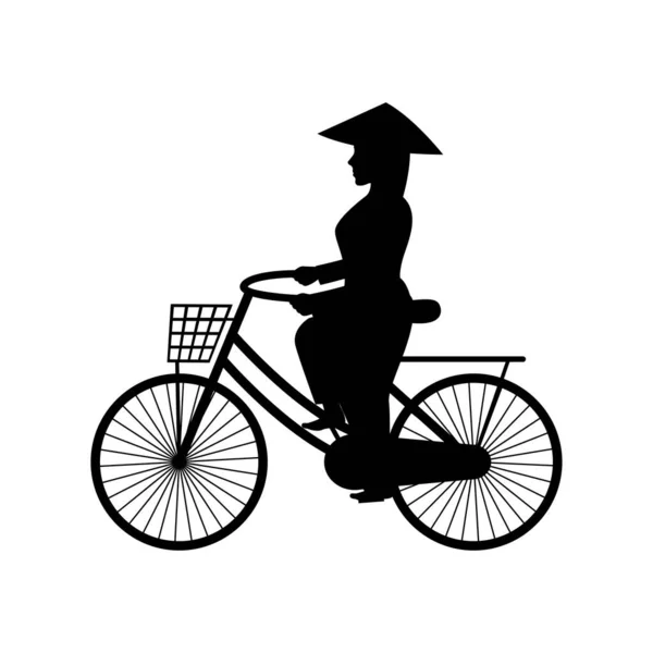 Projekt Sylwetki Wietnamskiej Kobiety Jeździć Rowerze — Wektor stockowy
