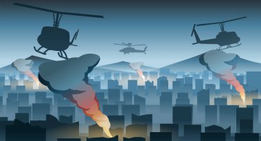 Şehrin ortasında savaşın siluet tasarımı