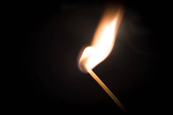Fire Burning Matchstick Isolated Black Background — Stock Photo, Image