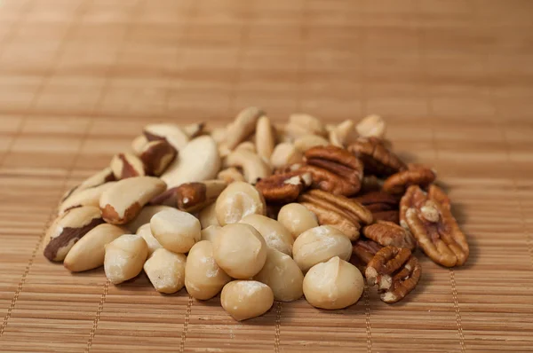 Mezcla de frutos secos, para anacardo brasileño nuez macadamica —  Fotos de Stock