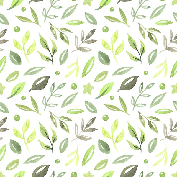 Seamless Pattern Green Leaves Illustration Vintage Watercolor Style White Background — Stock Photo, Image