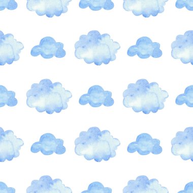 Mavi bulutlu suluboya deseni. Beyaz üzerinde pürüzsüz arkaplan ögeleri