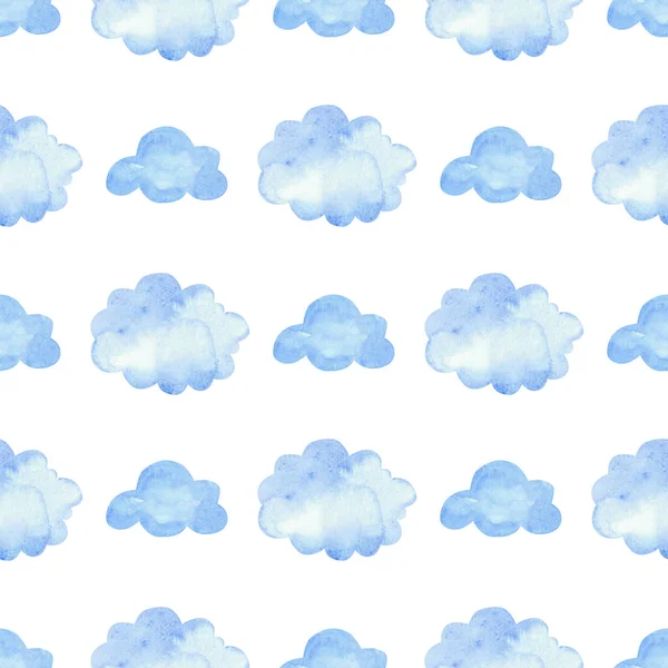 Акварельний Візерунок Синіми Хмарами Безшовні Елементи Тла Білому — стокове фото