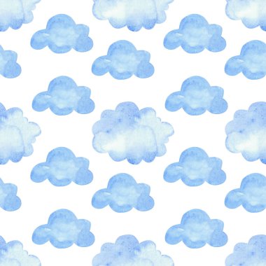 Mavi bulutlu suluboya deseni. Beyaz üzerinde pürüzsüz arkaplan ögeleri