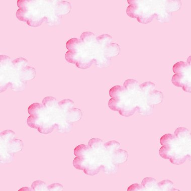 Pembe bulutlu suluboya desenli. Küçük kızlar için resim