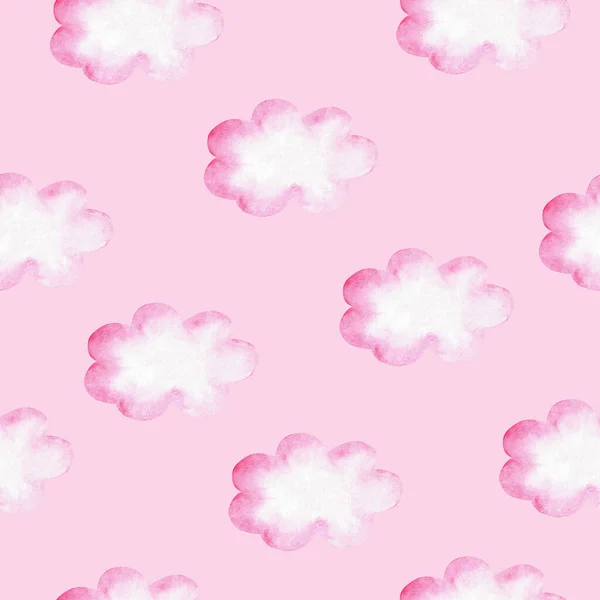 Aquarel Naadloos Patroon Met Roze Wolken Illustratie Voor Kleine Meisjes — Stockfoto