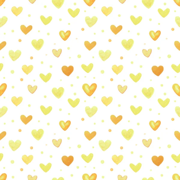 黄色の心を持つシームレスなパターン。手描き水彩イラスト。装飾的な要素。創作活動 — ストック写真