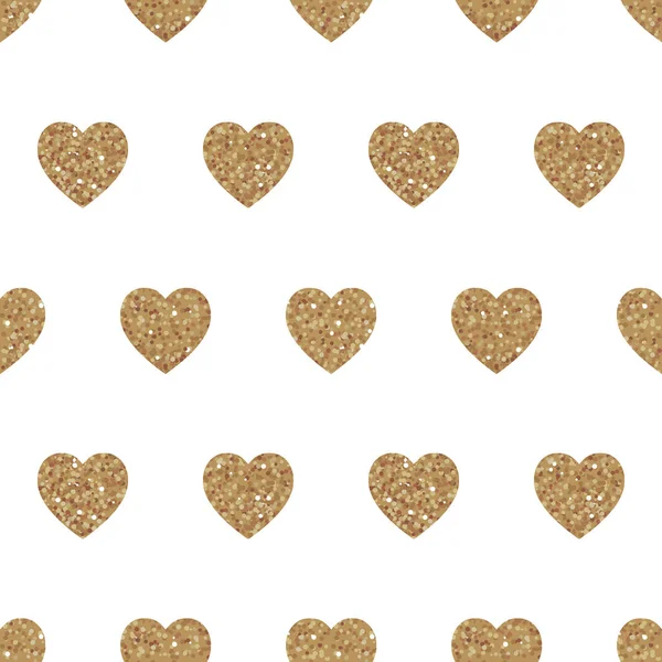 Vektor nahtloses Muster mit goldenen Herzen. Glänzend funkelnder Hintergrund mit Glitzern — Stockvektor