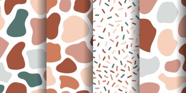 Soyut, çağdaş, pürüzsüz desen seti. Elle çizilmiş çeşitli terracotta şekilleri. Modern trend vektör illüstrasyonu.