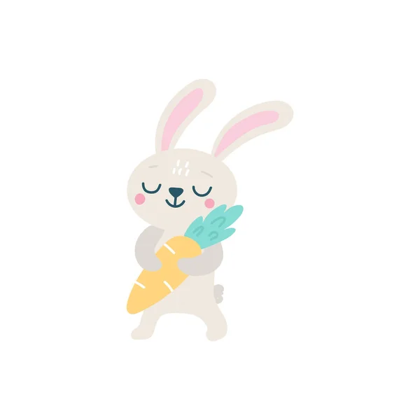 Cute Easter rabbit with carrot. Vector illustration isolated. — Stock Vector