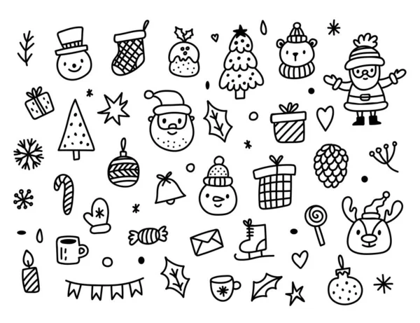 Große Menge Von Weihnachten Design Element Doodle Stil Auf Weißem — Stockvektor