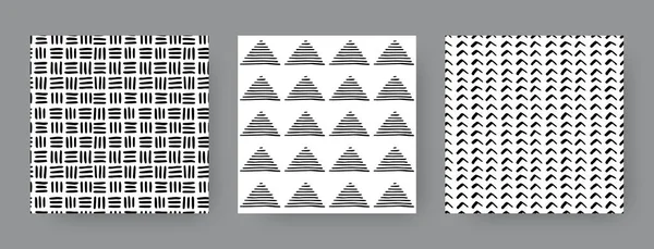 Conjunto Patrones Blancos Negros Sin Costuras Dibujados Mano Con Triángulos — Vector de stock