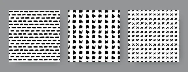 Conjunto Patrones Blancos Negros Sin Costuras Dibujados Mano Con Cruces — Vector de stock